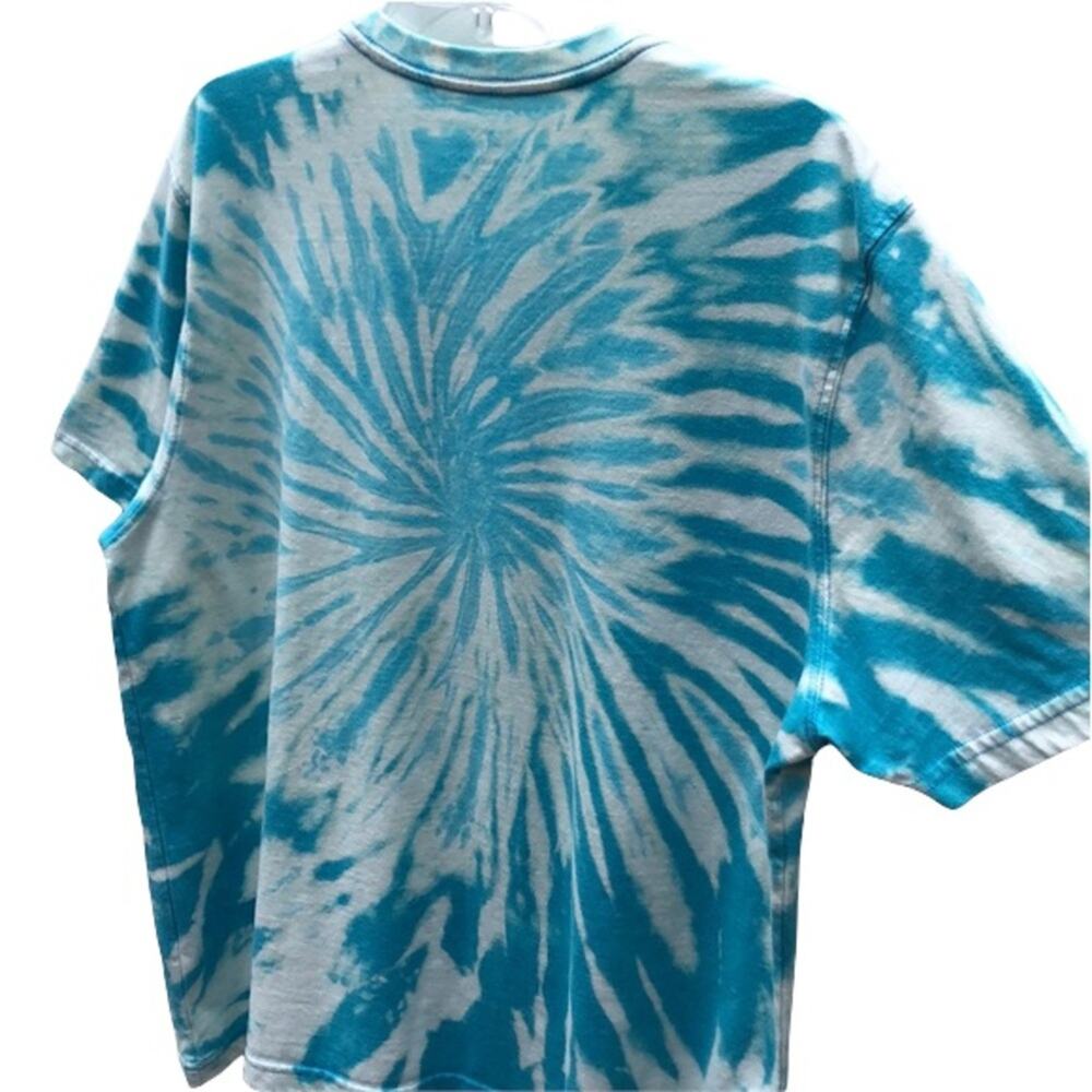 Blue Aqua White Spiral Custom Acid Tie Dye Short Sleeve Cotton T-Shirt Men Large - Picture 6 of 7